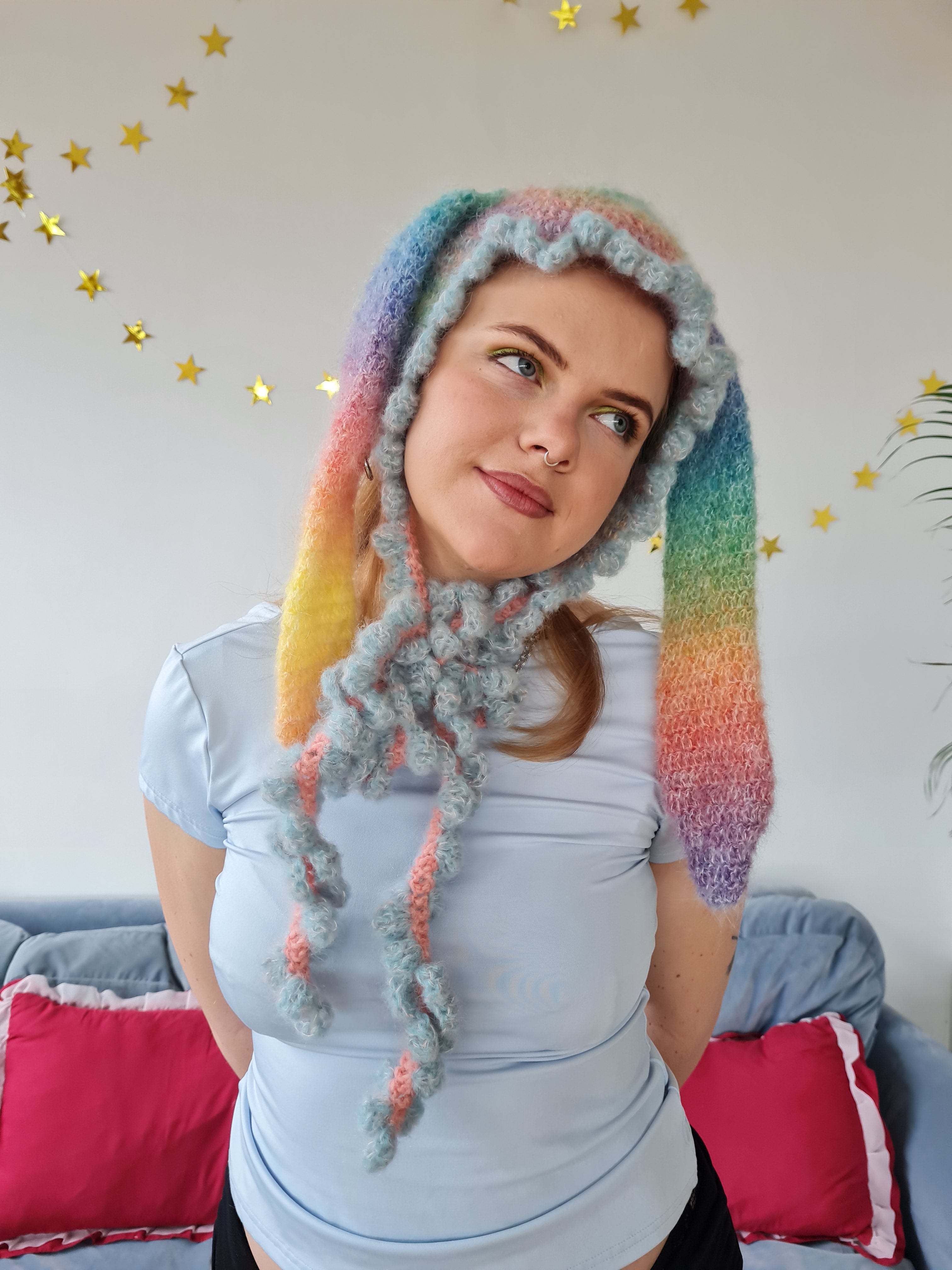 Rainbow Mohair Bunny Bonnet