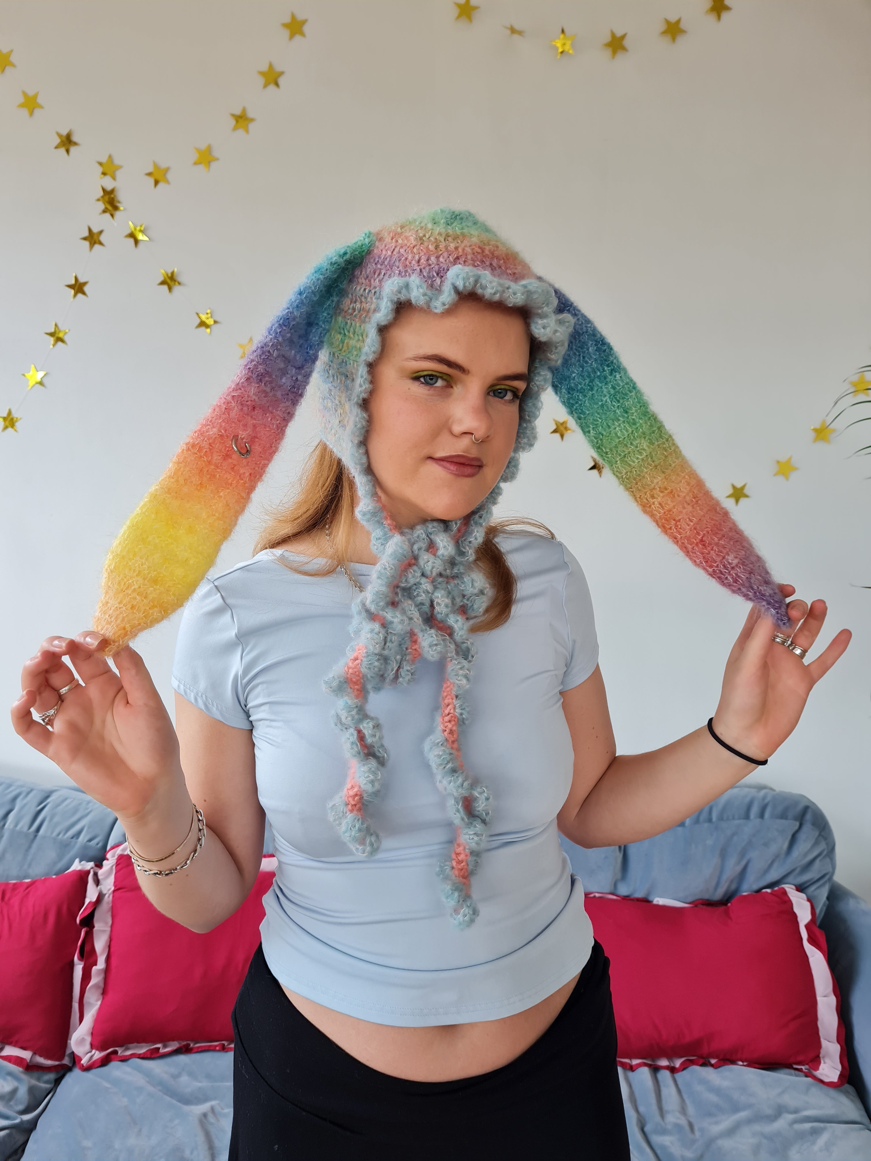 Rainbow Mohair Bunny Bonnet