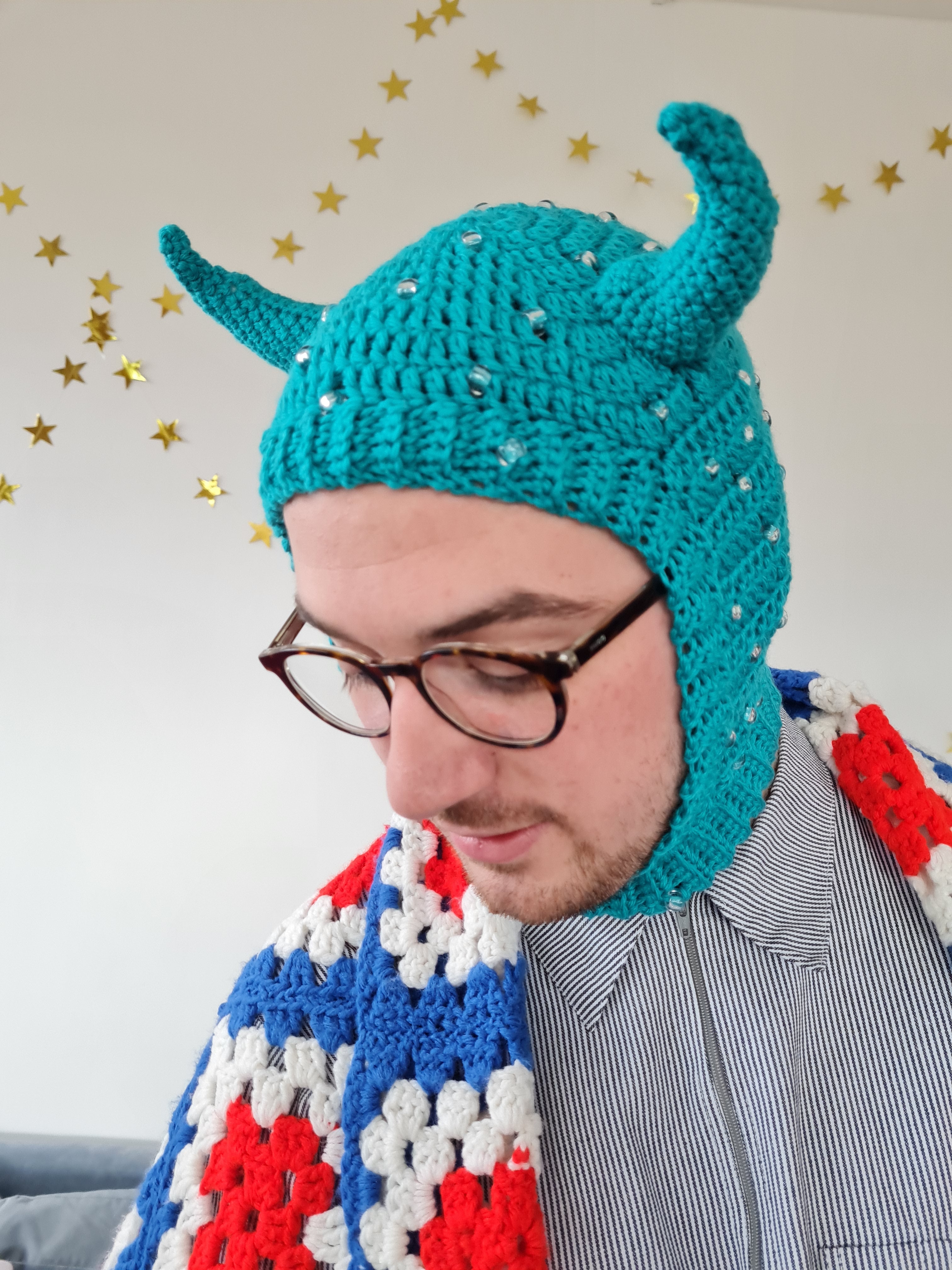 Demon/ Devil Beaded Balaclava - Teal