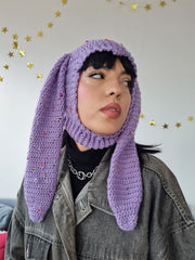 Beaded Balaclava With Bunny Ears - Lavender Purple