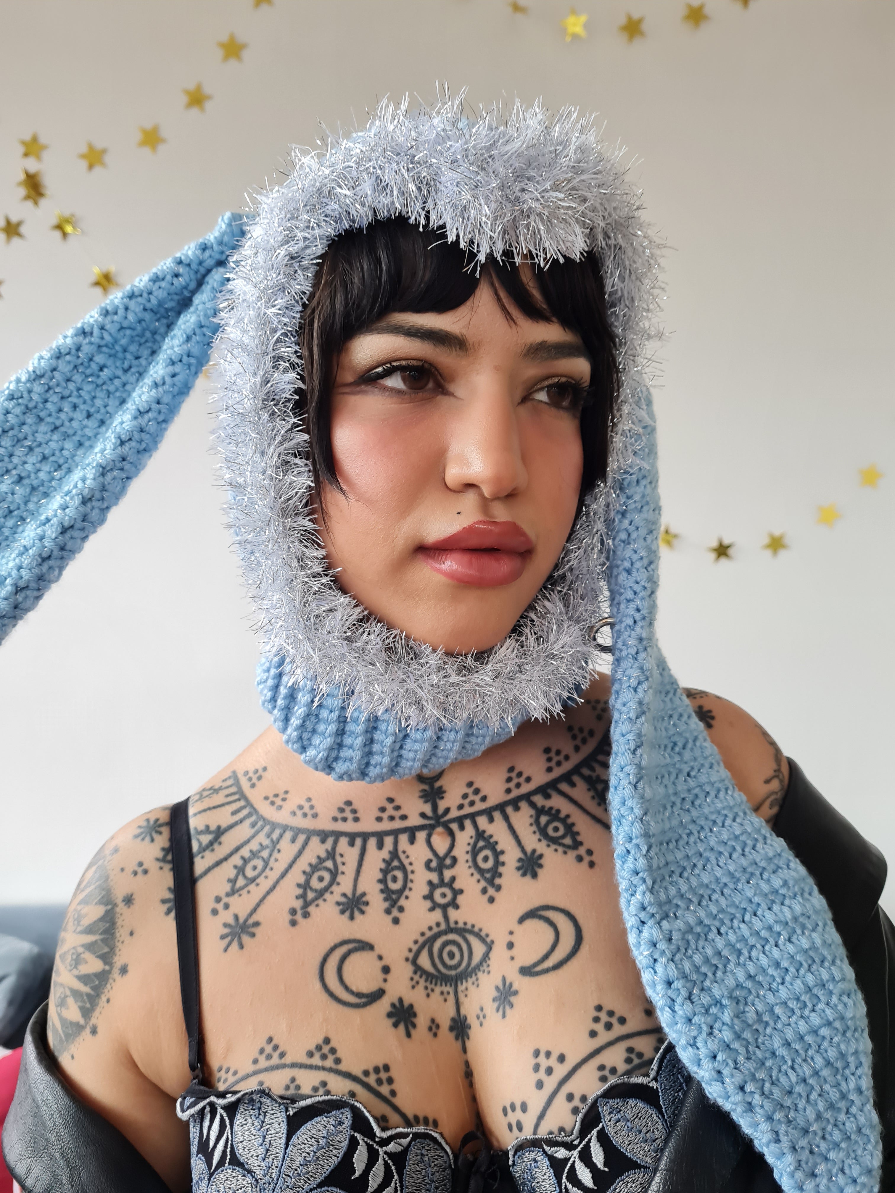 Ice Blue & Silver Balaclava With Bunny Ears