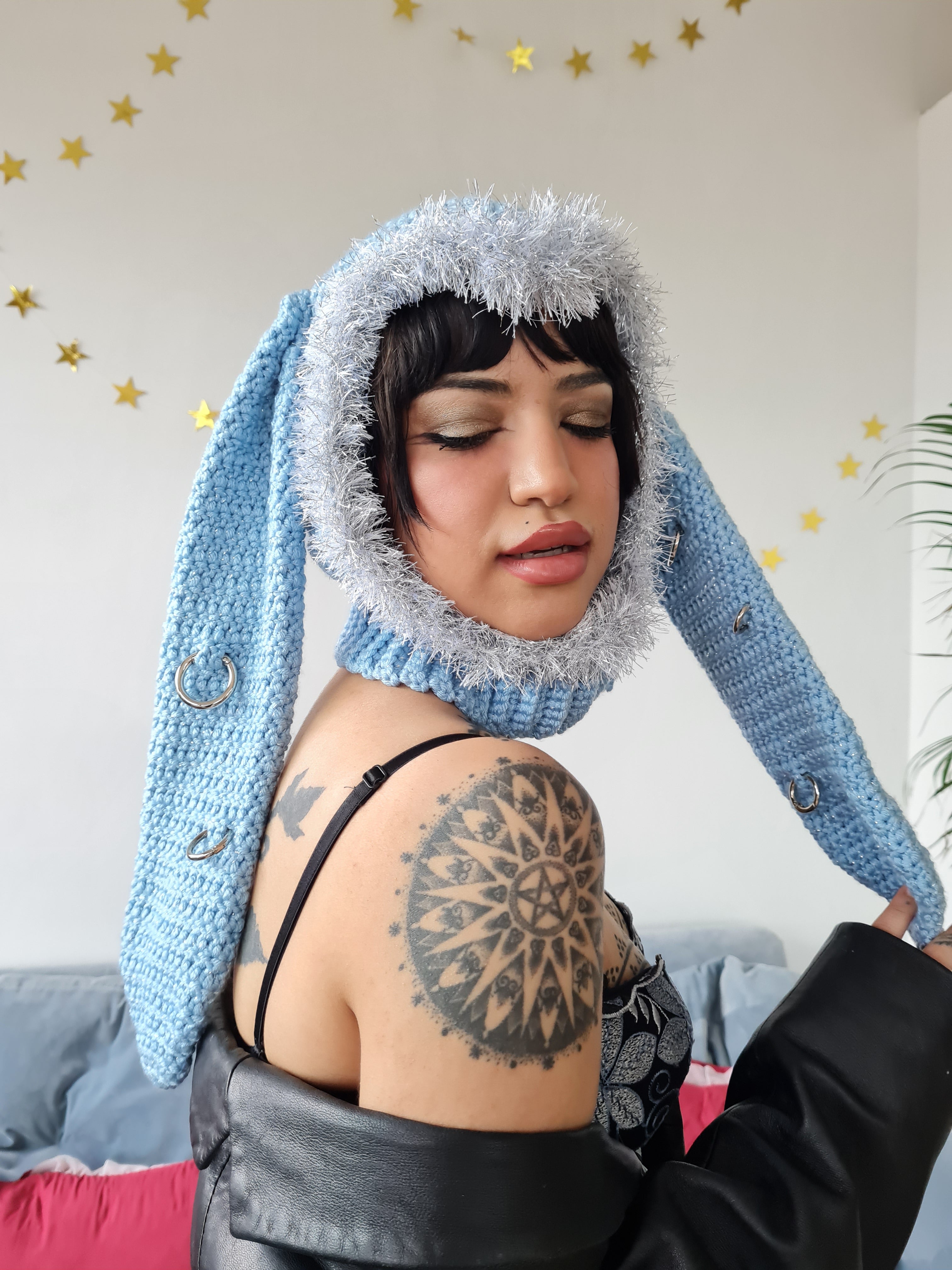Ice Blue & Silver Balaclava With Bunny Ears
