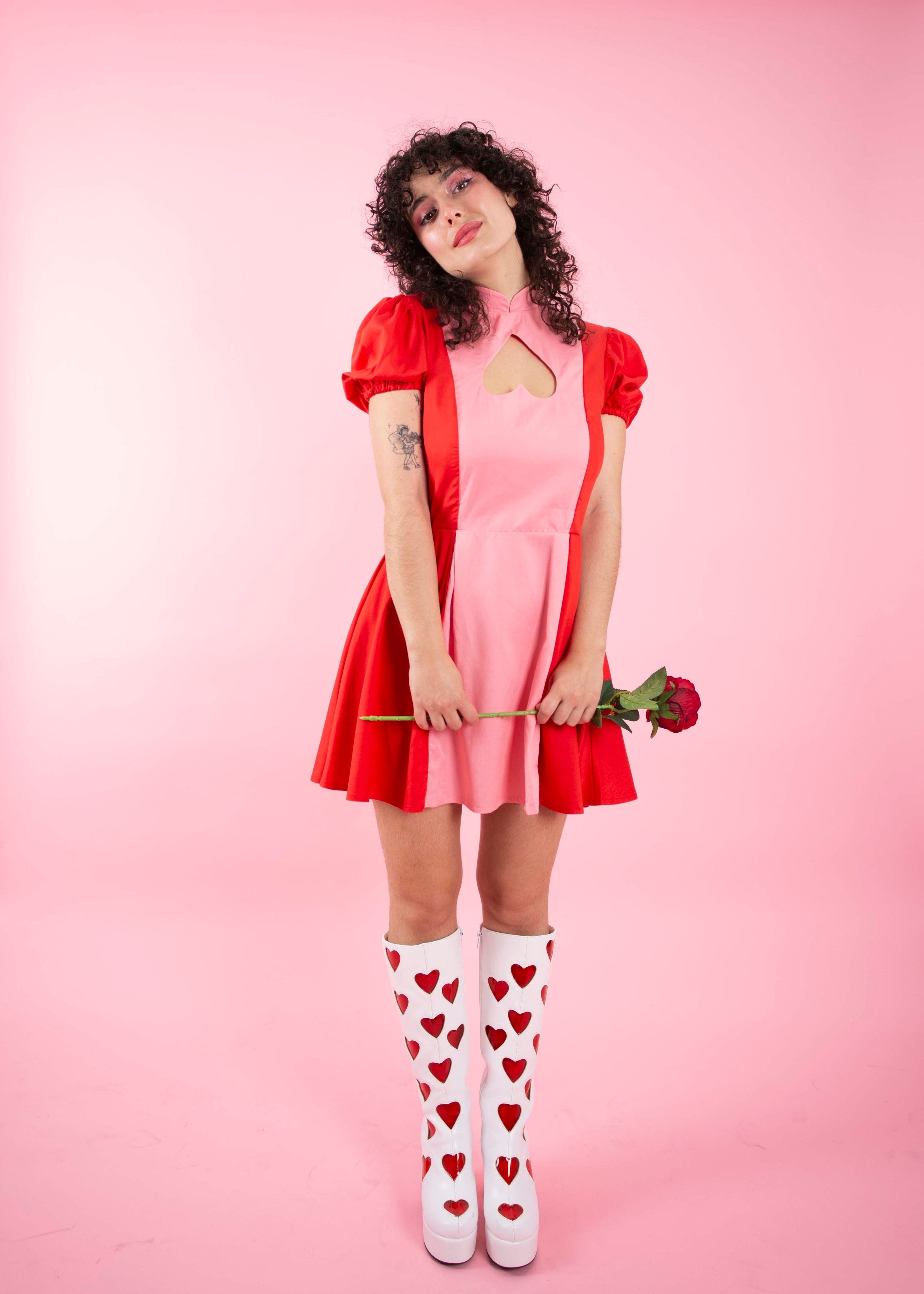 Heart Cut Out Puff Sleeve Mini Dress